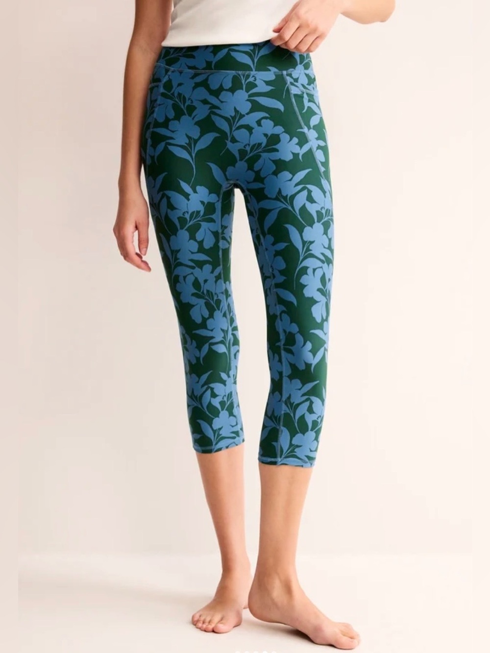 Boden High Waist 7/8 Pocket Leggings Faience Silhouette Bloom Floral US 10
